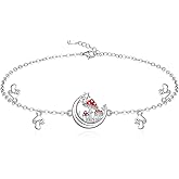 Fenthring Mushroom Bracelet Red Mushroom Moon Bracelet Sterling Silver Link Bracelets for Women Fairy Mushrooms Jewelry