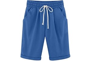 Qeaghou Bermuda Shorts for Women Knee Length Cotton Linen Casual Shorts Drawstring High Waisted Shorts Jogger Athletic Shorts