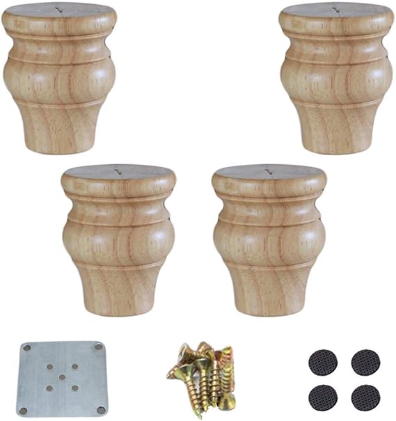 4 Solid Wood Sofa bun Feet,Round Replacement Legs,Gourd Shape Kitchen