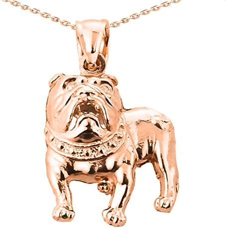 14k Rose Gold Bulldog Charm Pendant Necklace with Chain