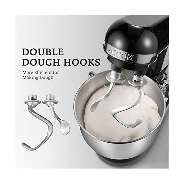 Stand Mixer, Aicok Dough Mixer 1000W with Double Dough Hooks, Whisk, Beater, Pouring Shield, 5L Stainless Steel Bowl, 6 Speed Tilt-Head Food Mixer, Kitchen Electric Mixer