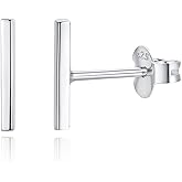 Lavishe Dainty Mini Bar Stud Earrings for Women 925 Sterling Silver Hypoallergenic Everyday Jewelry