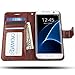 Amovo Galaxy S7 Edge Case [Detachable Wallet Folio] [2 in 1] [Premium Vegan Leather] S7 Edge Wallet Case with Leather Strap Gift Box Package (Brown)