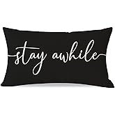 PANDICORN Modern Farmhouse Throw Pillow Covers 12x20 Inch with Words Stay Awhile Cozy Relax Black and White Outdoor Decorations Lumbar Decorative Throw Pillows Case for Home Couch Porch Patio Decor