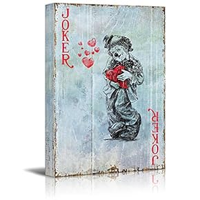 Poker Cards Canvas Wall Art - Joker - Joker with Red Hearts - Gallery Wrap Modern Home Art | Ready to Hang - 12x18 inches