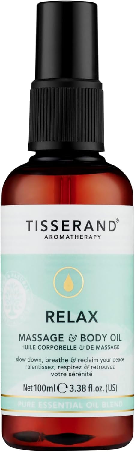 Tisserand - De-Stress Relax, Massage and Body Oil - Nutmeg, Orange, and Geranium Essential Oil - 100% Natural Pure Essential Oils - 100 ml