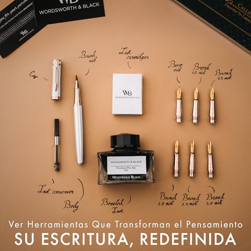 Wordsworth & Black Calligraphy Pen Gift Set, Includes Ink Bottle, 6 Ink Cartridges, Ink Refill Converter, 6 Refill Tips, Premium Pack, Daily [White Rose Gold]