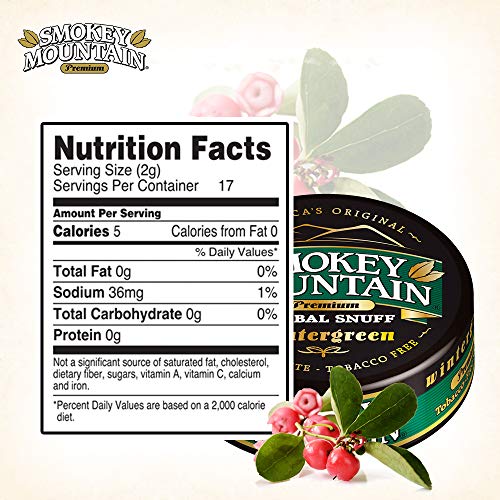 Smokey Mountain Herbal Snuff - Wintergreen - 1-Can - Nicotine-Free and Tobacco-Free