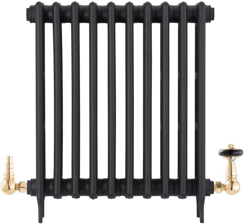 UK-15 OEB Arroll traditional unlaquered Old English Brass Corner Thermostatic Radiator Valve with FSC certified black wooden wheel head & lockshield