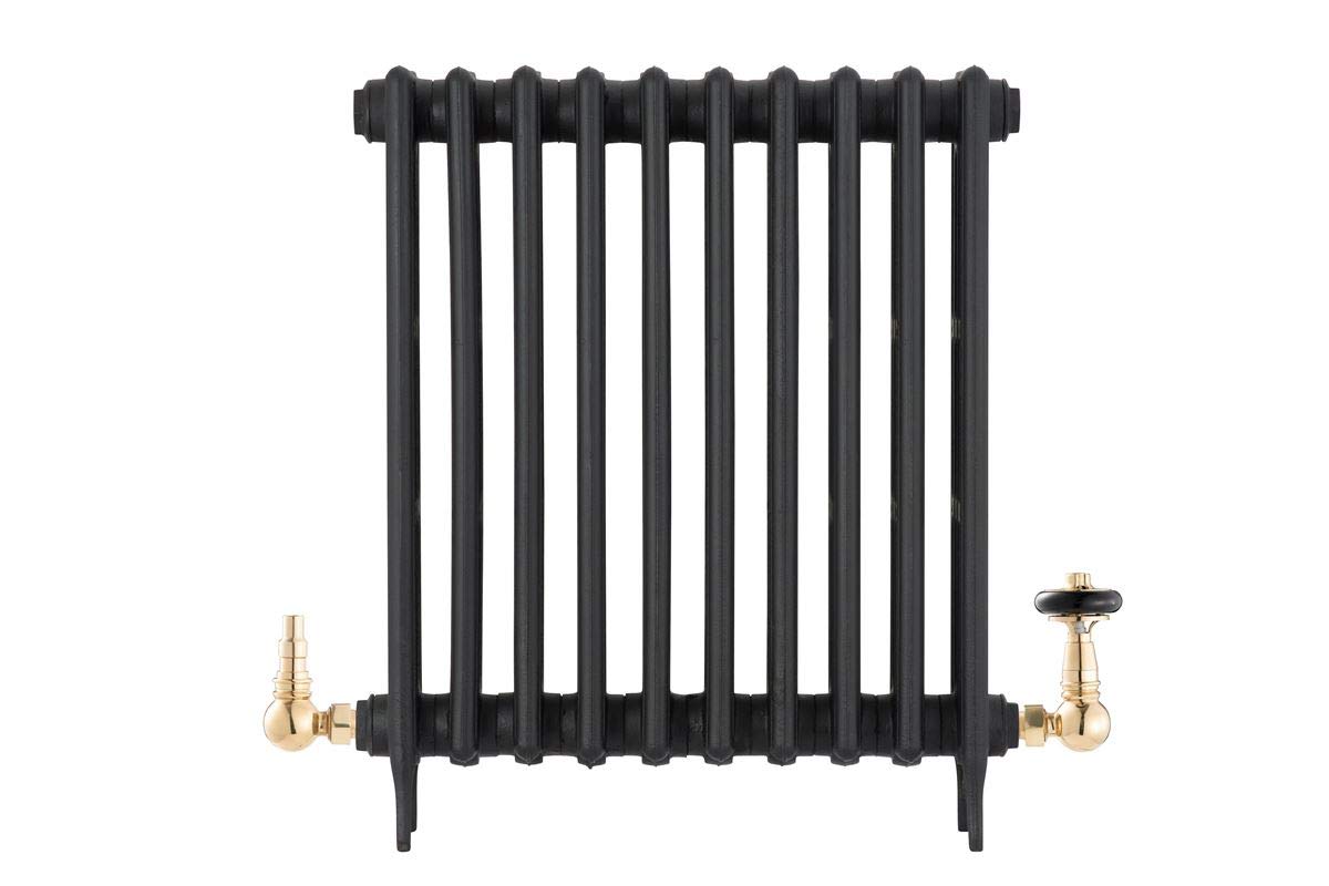 UK-15 OEB Arroll traditional unlaquered Old English Brass Corner Thermostatic Radiator Valve with FSC certified black wooden wheel head & lockshield