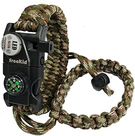 Freekid Paracord Bracelet Survival Gear and Camera Wrist Strap - Outdoor Emergency First Aid Tool Kit 20 in 1 Compass, Sos Distress Led Light