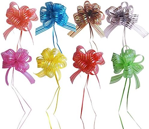 MoDu Set of 8 Elegant Pull Bow with 35" Long Ribbon Strings for Gift Wrap and Party