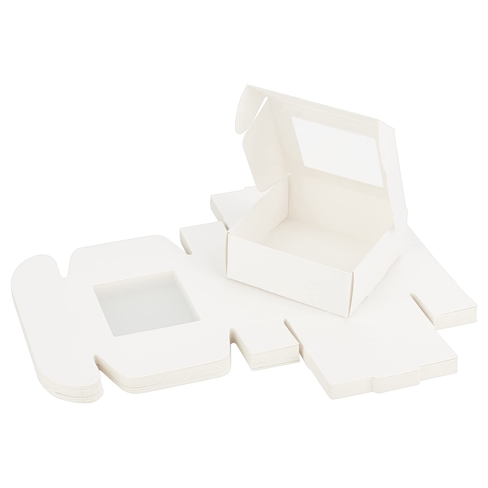 SUPERFINDINGS 22PCS Cake Box Assembled 8.5cm Square White Paper Bakery Box with PVC Display Window Cardboard Gift Packaging Boxes for Cookies Small Cakes Muffin