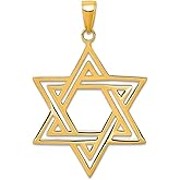 JewelryWeb 14k Yellow Gold Solid Satin Religious Judaica Star of David Charm 28x24mm Pendant Necklace for Women