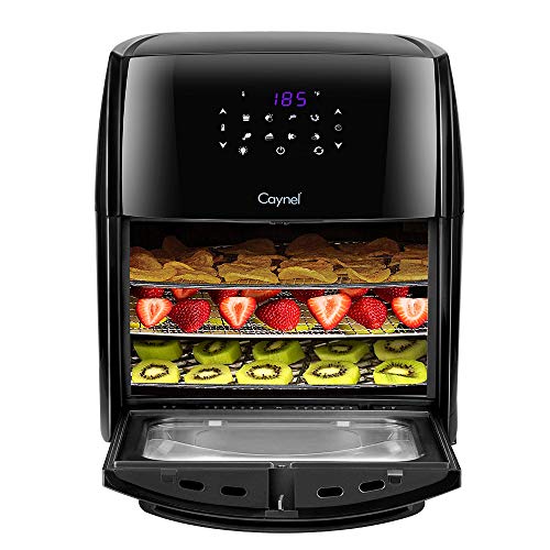 Caynel 12.5 Quart Digital Air Fryer with Rotisserie, Dehydrator, Convection Oven, 8 Presets to Air Fry, Roast, Dehydrate, Bake & More, Glass Viewing Window, Accessory Kit and Recipe Book Included, Large Capacity, 1700W
