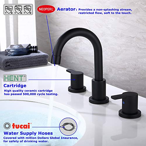 RKF Two Handle Widespread Bathroom Sink Faucet with Pop-up Drain with overflow and CUPC Faucet Supply Hoses,Matte Black,WF015-9-MB - Thumbnail 2