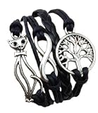Infinity Bijoux - Pulsera infinito, árbol de la vida y gato - eternidad - one direction - love - negro - plata