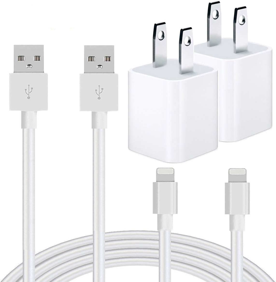 Aymuna iPhone Charger, Durable USB Cable (2-Pack) Fast Charging Data Sync Transfer Cord with Plug Travel Wall Charger Compatible with iPhone X/8/8 Plus/7/7 Plus/6/6S/6 Plus/5S/SE/Mini/Air/Max-White
