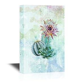 Canvas Wall Art - Cactus on Abstract Watercolor Background - Gallery Wrap Modern Home Art | Ready to Hang - 12" x 18"