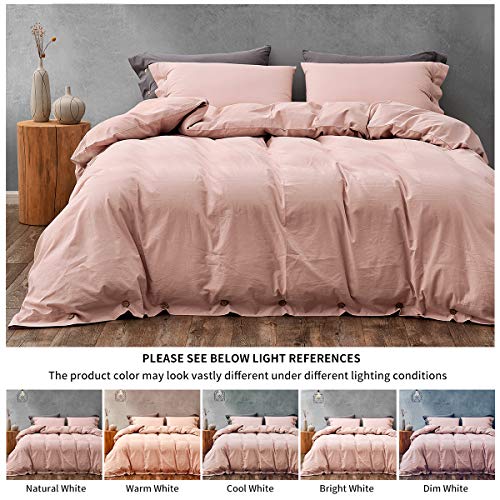 Melingo Blush Pink Cotton Duvet Cover Queen Size with Stones Washed