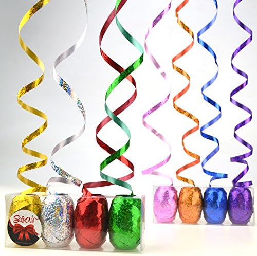 STAR 1/4" Holographic Sparkles Curling Ribbon Egg in 8 Colors | 8 Ribbon Kegs X 66 FT | Sparkly Ribbon Great for Birthday Gift Wrap and Balloon String