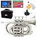 Mendini MPT-N Nickel Plated Bb Pocket Trumpet + Tuner, Case, Stand, Mouthpiece, Pocketbook & More