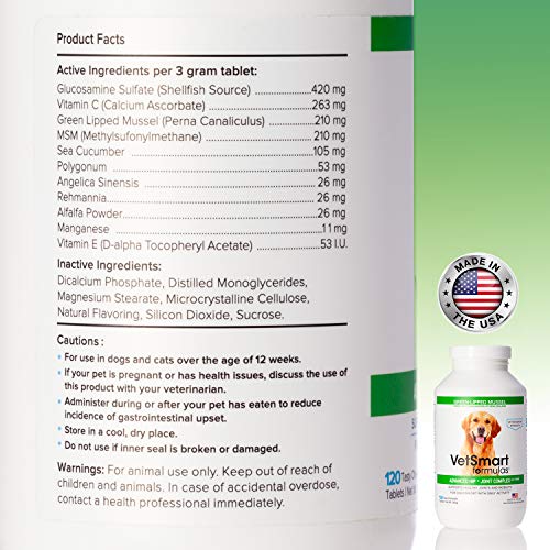 VetSmart Formulas Advanced Hip + Joint Complex with Green-lipped Mussel - Veterinarian Strength Dog Joint Pain Relief - 3 Bottle Pack - Thumbnail 2