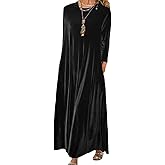 Women's Velvet Maxi Dress 2025 Fall Winter Crew Neck Velour Long Sleeve Wedding Guest Cocktail Formal Dress