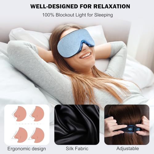 Fmlave Heated and Cooling Sleep Mask for Dry Eyes, Migraines, Electric Heated Eye Mask Improve Sleeping, Stye Eye Blepharitis Birthday Gifts for Women and Men (Blue)