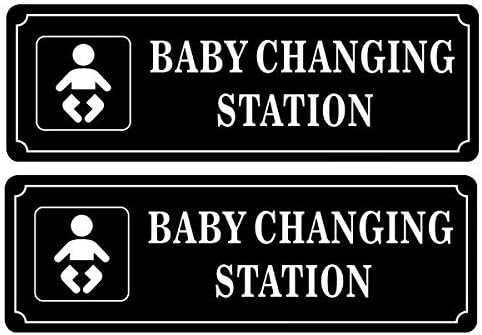 Outdoor/Indoor (2 Pack) 9" X 3" Baby Changing Station Sign Black & White Sticker Decal - for Business Store, Shop, Cafe, Office, Restaurant - Back Self Adhesive Vinyl