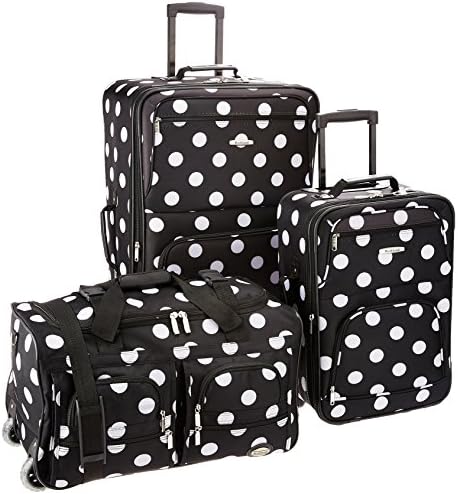 Rockland Vara Softside 3-Piece Upright Luggage Set, Black dot,