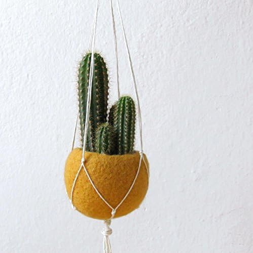Macrame planter/Hanging planter/Mustard Felt planter/Macrame hanging vase/gift for her/cactus vase/CHOOSE YOUR COLOR