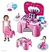 WolVol Electric Take Along Kids Salon Vanity Playset Activities with Mirror and Working Hair Dryer, Folds into Step Stool (Pink)