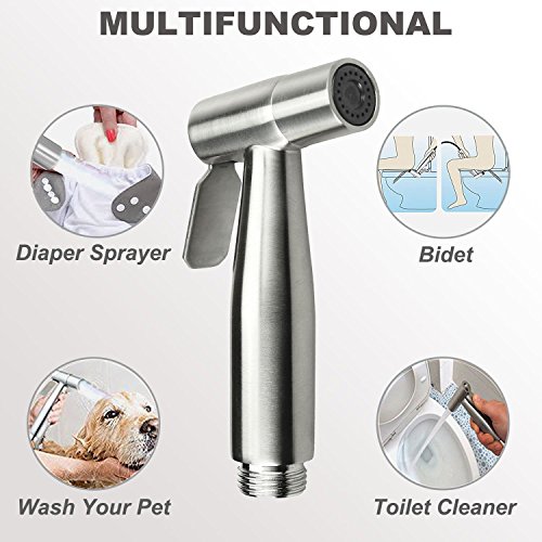 Baitaihem Stainless Toilet Bidet Sprayer Steel Handheld Shower Sprayer for Bathroom Self Cleaning (Set A)