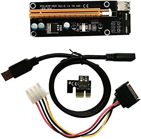 MakerBright PCI-E 1x to 16x Powered Riser Adapter Card USB 3.0 Extension Cable MOLEX to SATA Power Cable GPU Riser Extender Cable Bitcoin/Ethereum/Digital Currency Mining for PC Desktop (1-Pack)