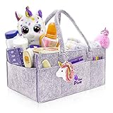 Baby Diaper Caddy Organizer - Portable Large Gray Felt Diaper Caddy Tote for Changing Table - Boy Girl Shower Gift Basket - Nursery Storage Bin and Car Travel Organiser for Diapers and Baby Wipes