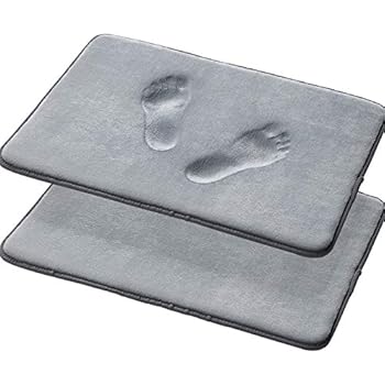 AmazerBath Bathroom Rug, 2-Pack Memory Foam Bath Mat Rug Soft Coral Velvet Bath Rugs Super Absorbent Machine Washable Bathroom Mat (24 x 17 Inches, Grey)