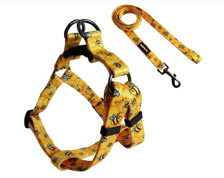 Cosyhome London Dog Harness Leash Set, Breathable,Adjustable,Dog Lead and Harness No Pull Small Medium Large dog (yellow bees, M)