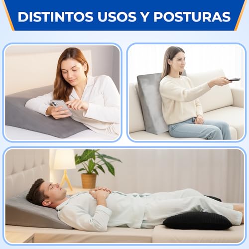 NEROKU® Set of Anti-Backflow Wedge Adult and Reading Bed Cushion | Back Bed and Wedge Pillow that Improves Circulation, Rest, Sleep – Reading Pillow, Lumbar Sofa Cushion