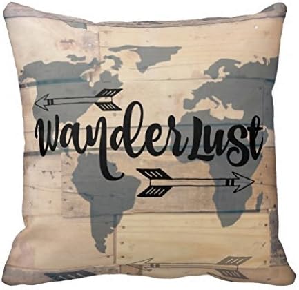 CSSaleStore Wanderlust Rustic Wood Travel 18x18 Square Decorative Throw Pillow Case Cushion Cover