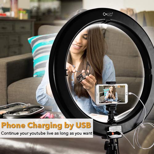 [Upgraded] 18inch LED Ring Light w/ 78" Stand, 720 LED 3200-5600K Warm/White, Digital Display Dimmable Video Light, Camera Phone Holder & Carrying Case, USB Power Output for Studio Makeup Live Vlogger - Thumbnail 4