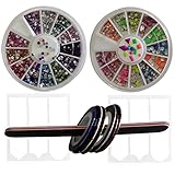 New8BEauty Nail Art Kit - 3D Rhinestones Colorful and Neon Wheels - Nail Striping Tape Strips (3D Rhinestones Colorful and Neon Wheels) FREE Emery Board