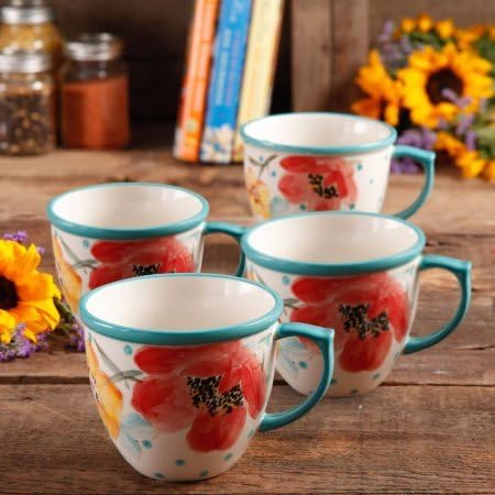 The Pioneer Women Flea Market Vintage Bloom 16 oz Stoneware Coffee Cup, Set of 4