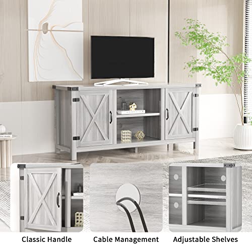 JUMMICO Farmhouse TV Stand for 65 Inch TV, Mid Century Modern