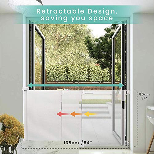 Retractable Baby Gate, GIROBE Mesh Safety Gate for Babies and Pets, 34" Tall, Extends to 54