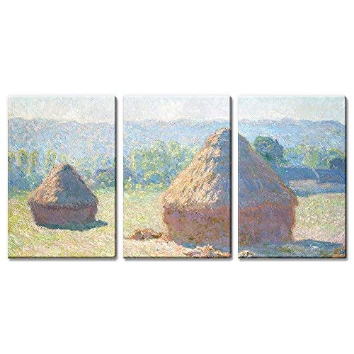 3 Panel Haystacks end of Summer by Claude Monet Home Art x 3 Panels
