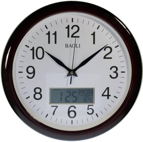 Reloj de pared analógico-digital Color madera Calendario y temperatura