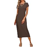 MEROKEETY Women's 2026 Summer Casual Tshirt Dress Short Sleeve Crew Neck Beach Long Maxi Dresses