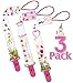 Premium Pacifier Clips by KiddosArt. Set Of 3, 2-Sided Of MOM'S LOVE - PINK Art, Stunningly Designed Pacifier Holder, Pacifier Leash, Baby Pacifier Clips for Girls. Baby Shower Gift.
