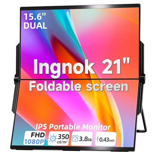 Ingnok Folding Dual Computer Monitor, 15.6" IPS FHD